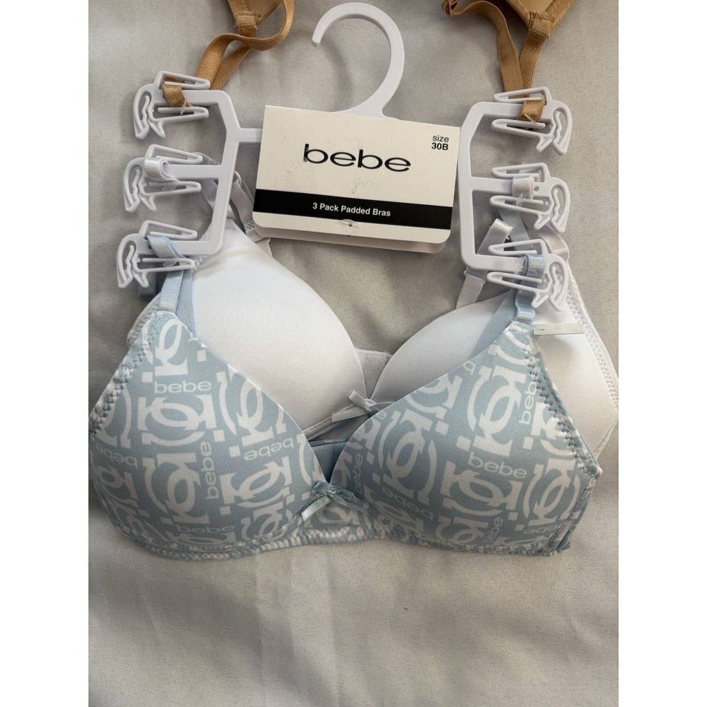 New Girls Bebe 3Pack Padded Bras Wire-free Multicolor Girls Bras Size 30B Bra